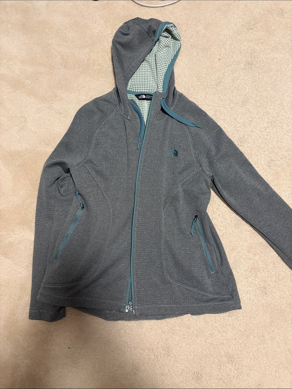 The North Face Women’s Gray Hooded Jacket with Teal Accents XL New without Tags
